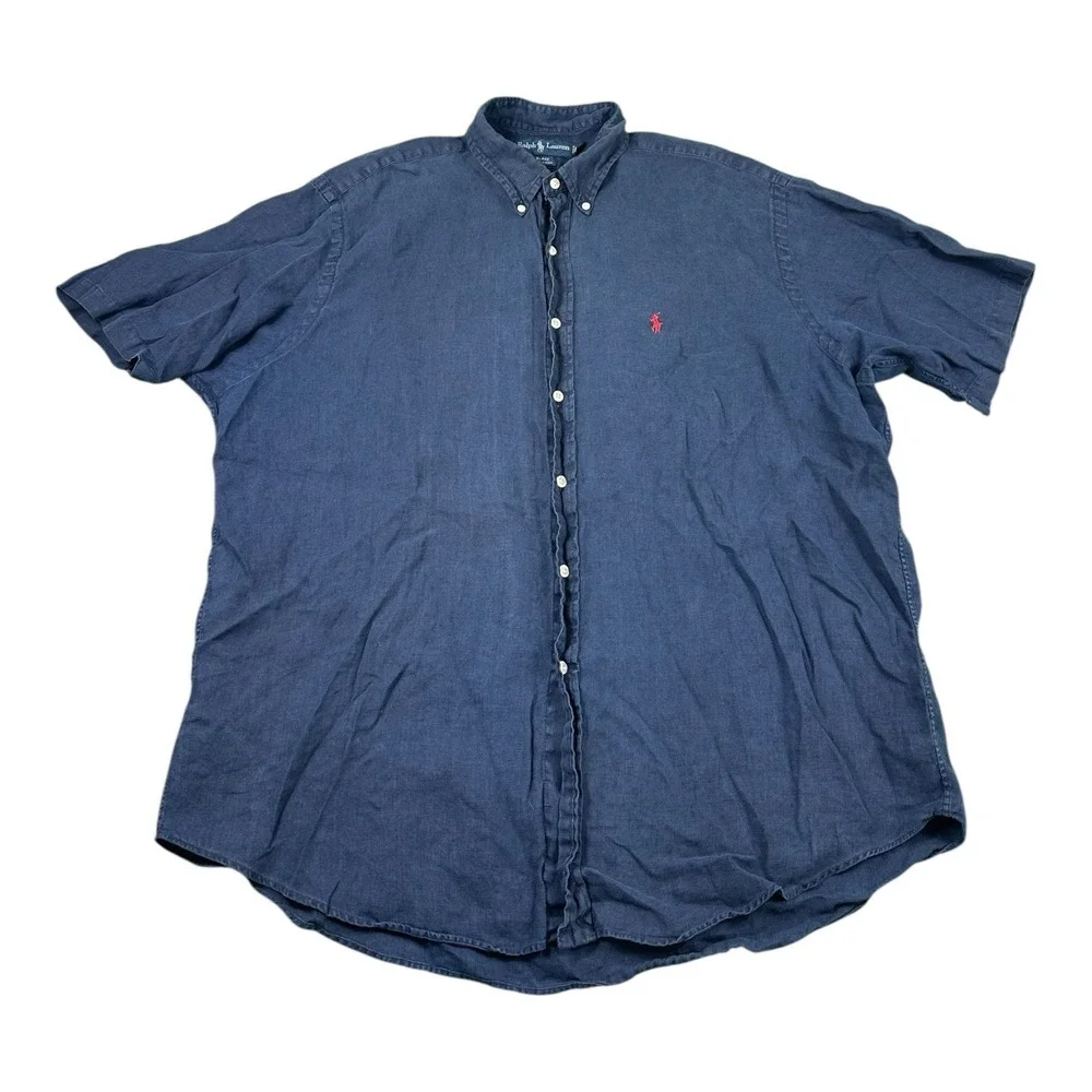 Polo Ralph Lauren Blue Pure Linen Blake VTG S/S Button Front Size XL